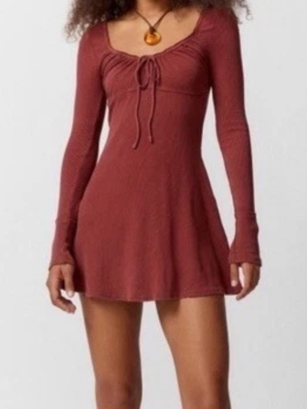 NEW URBAN OUTFITTERS Pretty As A Portrait Long Sleeve Mini Dress Brown Sz Small